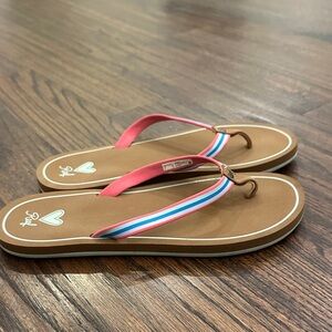 Reef Pink and Brown Flip Flops with Blue Stripes